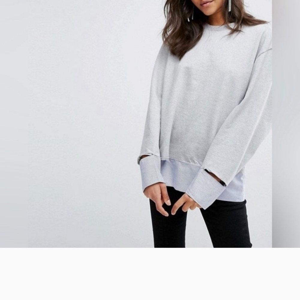 NWT EVIDNT Los Angeles Nordstrom Disconnected Hem Cotton Sweatshirt Grey Large
